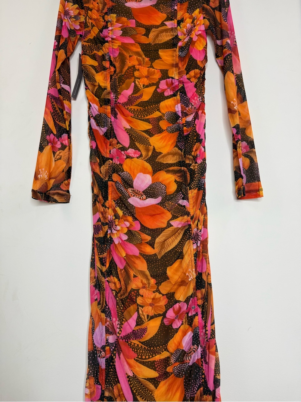 Farm Rio x Anthropologie Long Sleeve Ruched Midi Dress Size S Floral Print NWT - Picture 6 of 15